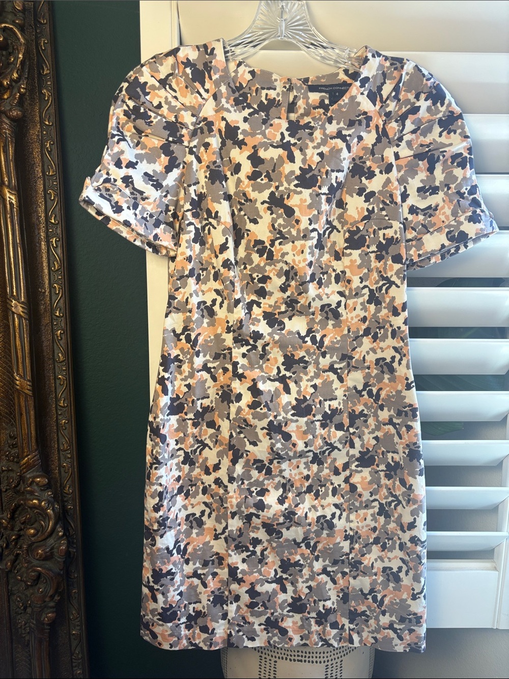 French Connection Abstract Print Pleated Puff Sleeve Mini Dress Size 4